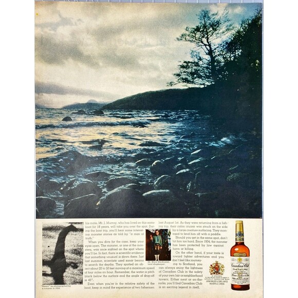 Canadian Club Whiskey "Locke Ness & 'Nessie Photograph" Vintage Print Ad 1970 - Picture 1 of 3